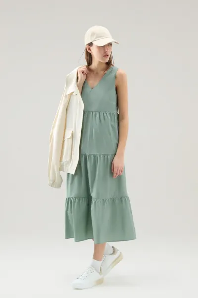 Šaty Woolrich Poplin Maxi Dress Sage