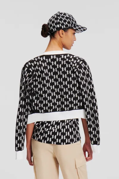 Sveter Karl Lagerfeld Kl Monogram Short Cardigan Kl Monogram Black/White