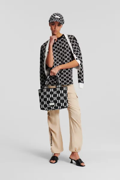 Sveter Karl Lagerfeld Kl Monogram Short Cardigan Kl Monogram Black/White