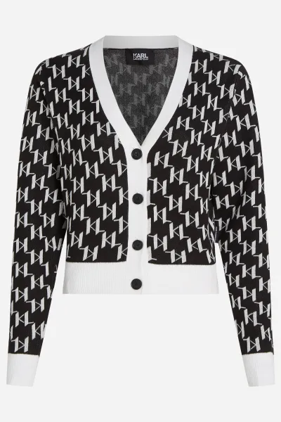 Sveter Karl Lagerfeld Kl Monogram Short Cardigan Kl Monogram Black/White