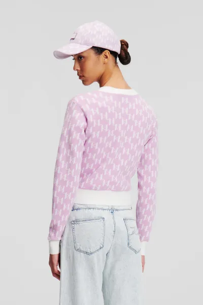 Sveter Karl Lagerfeld Kl Monogram Short Cardigan Kl Monogram Orchid Bouquet