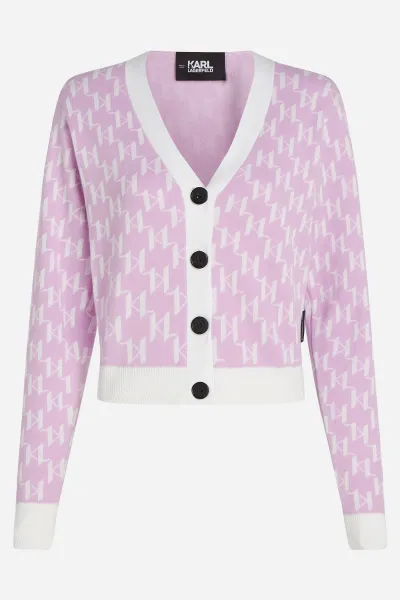 Sveter Karl Lagerfeld Kl Monogram Short Cardigan Kl Monogram Orchid Bouquet