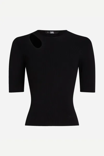 Sveter Karl Lagerfeld Cut Out Knit Top Black