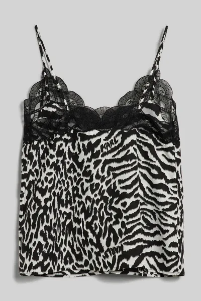 Blúzka Karl Lagerfeld Fan Lace Silk Camisole Karl Animal Aop White