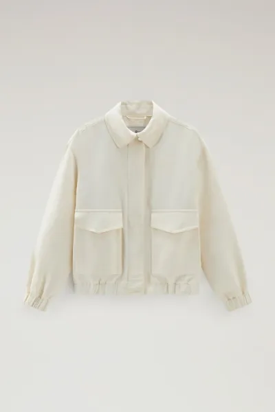 Bunda Woolrich Viscose Linen Bomber Plaster White