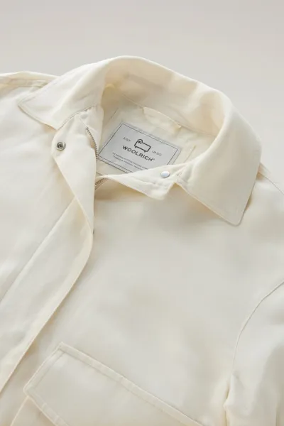 Bunda Woolrich Viscose Linen Bomber Plaster White