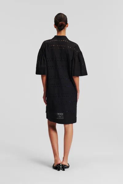 Šaty Karl Lagerfeld Sslv Embroidery Shirt Dress Black