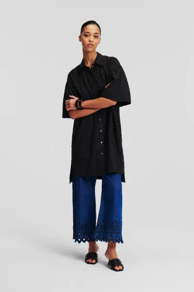 Šaty Karl Lagerfeld Sslv Embroidery Shirt Dress Black