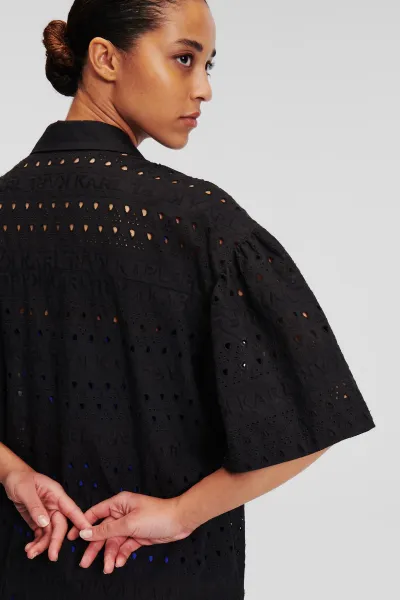 Šaty Karl Lagerfeld Sslv Embroidery Shirt Dress Black