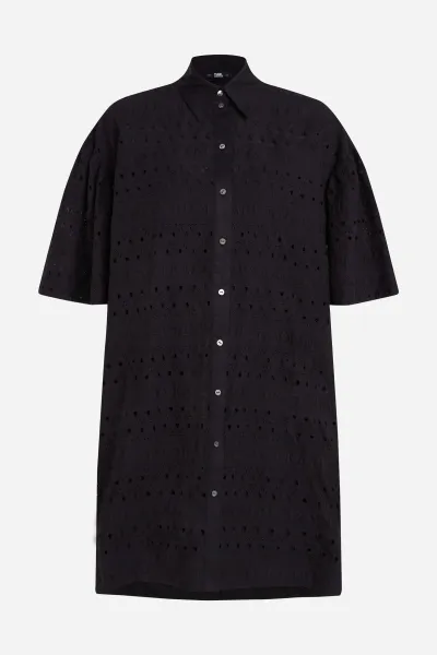 Šaty Karl Lagerfeld Sslv Embroidery Shirt Dress Black