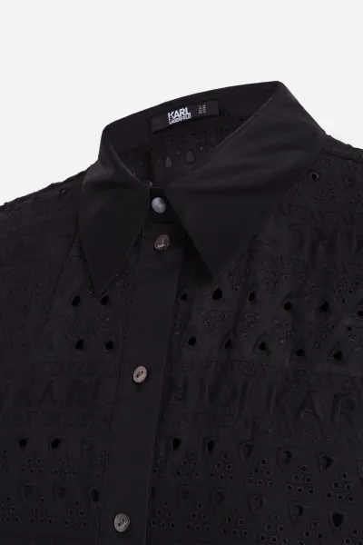 Šaty Karl Lagerfeld Sslv Embroidery Shirt Dress Black