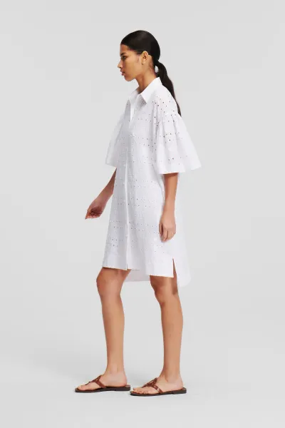 Šaty Karl Lagerfeld Sslv Embroidery Shirt Dress White
