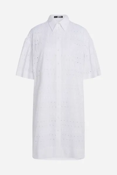 Šaty Karl Lagerfeld Sslv Embroidery Shirt Dress White