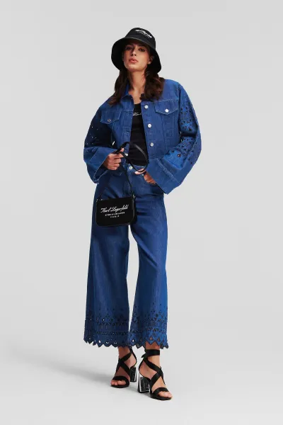 Bunda Karl Lagerfeld Embroidered Denim Jacket Mid Blue Denim