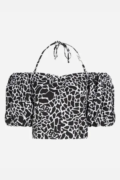 Blúzka Karl Lagerfeld Linen Blend Top Giraffe Black/White