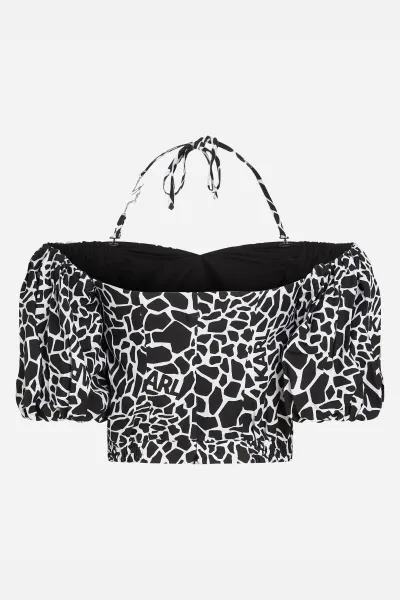 Blúzka Karl Lagerfeld Linen Blend Top Giraffe Black/White