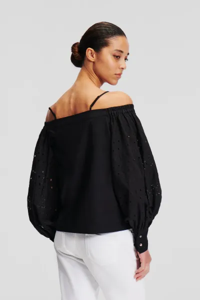 Blúzka Karl Lagerfeld Off Shoulder Embroidery Top Black