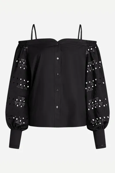 Blúzka Karl Lagerfeld Off Shoulder Embroidery Top Black