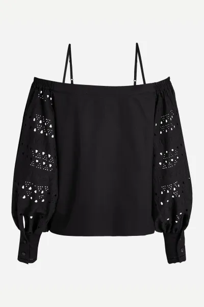Blúzka Karl Lagerfeld Off Shoulder Embroidery Top Black
