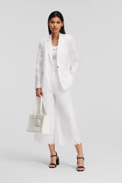 Nohavice Karl Lagerfeld Embroidered Pants White