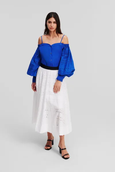 Blúzka Karl Lagerfeld Off Shoulder Embroidery Top Dazzling Blue