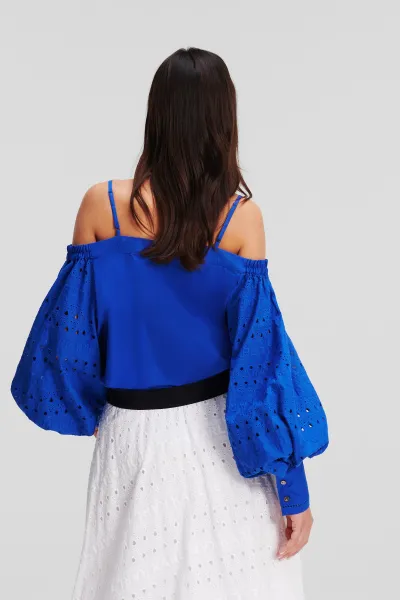 Blúzka Karl Lagerfeld Off Shoulder Embroidery Top Dazzling Blue