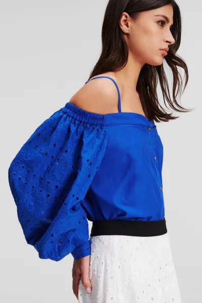 Blúzka Karl Lagerfeld Off Shoulder Embroidery Top Dazzling Blue