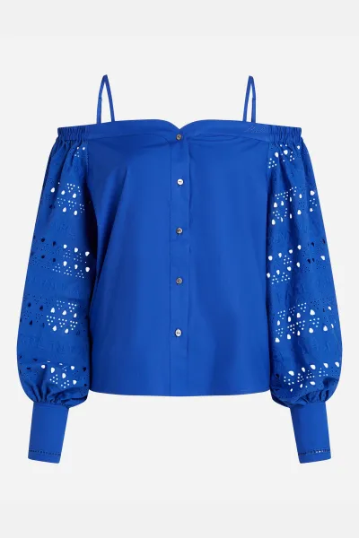 Blúzka Karl Lagerfeld Off Shoulder Embroidery Top Dazzling Blue
