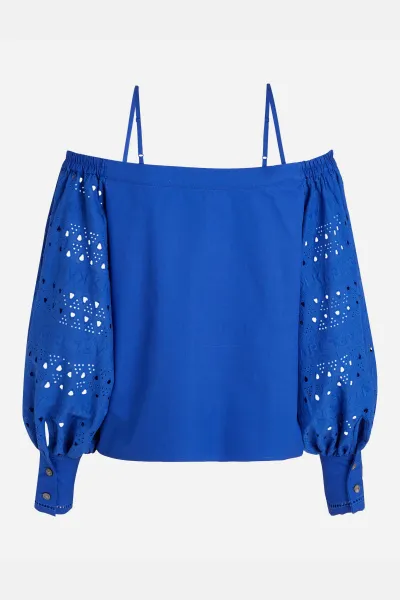 Blúzka Karl Lagerfeld Off Shoulder Embroidery Top Dazzling Blue