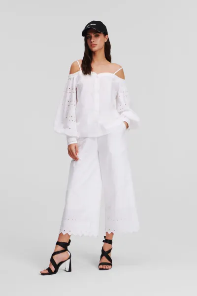 Blúzka Karl Lagerfeld Off Shoulder Embroidery Top White
