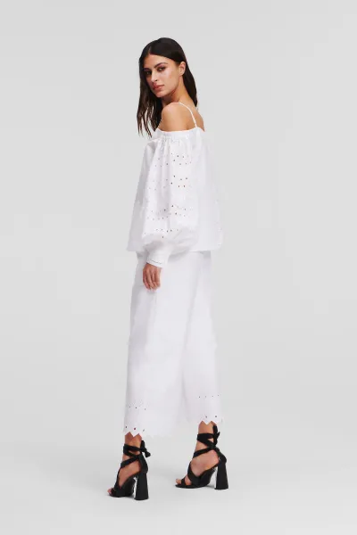 Blúzka Karl Lagerfeld Off Shoulder Embroidery Top White