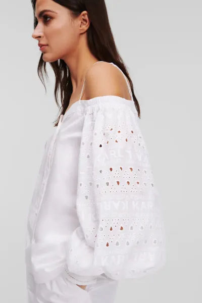 Blúzka Karl Lagerfeld Off Shoulder Embroidery Top White