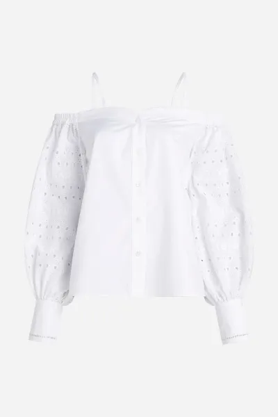 Blúzka Karl Lagerfeld Off Shoulder Embroidery Top White