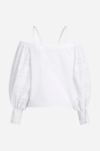 Blúzka Karl Lagerfeld Off Shoulder Embroidery Top White