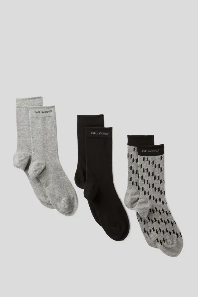 Ponožky Karl Lagerfeld K/Monogram Socks 3 Pack Black/Gray