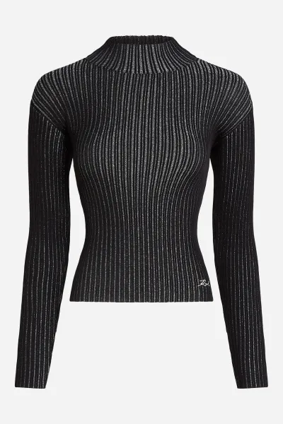 Sveter Karl Lagerfeld Lurex Knit Top Black/Silver