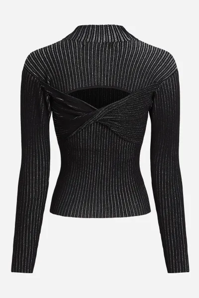 Sveter Karl Lagerfeld Lurex Knit Top Black/Silver