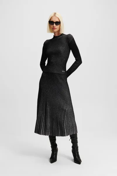 Sveter Karl Lagerfeld Lurex Knit Top Black/Silver