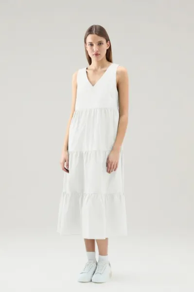 Šaty Woolrich Poplin Maxi Dress Plaster White
