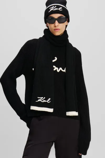 Šál Karl Lagerfeld K/Signature Knit Scarf Black/White
