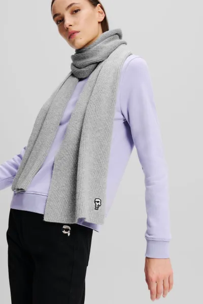 Šál Karl Lagerfeld K/Ikonik 2.0 Knit Scarf Light Grey Mélange