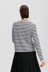 Tričko Karl Lagerfeld Ikon Print Stripe Lslv Top Black-Cannoli Cream Stripe