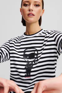 Tričko Karl Lagerfeld Ikon Print Stripe Lslv Top Black-Cannoli Cream Stripe
