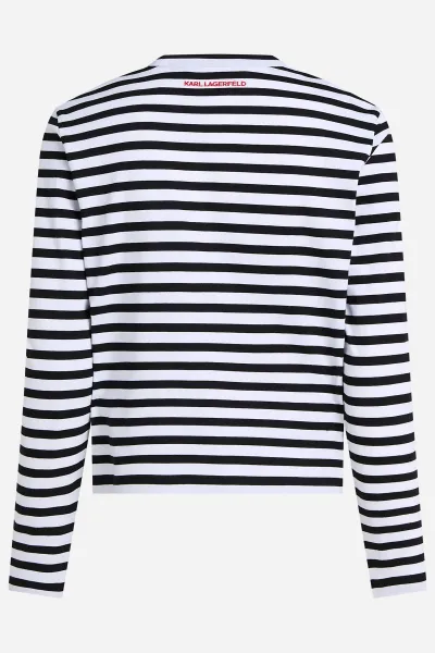 Tričko Karl Lagerfeld Ikon Print Stripe Lslv Top Black-Cannoli Cream Stripe