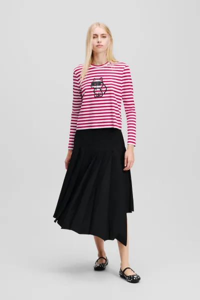 Tričko Karl Lagerfeld Ikon Print Stripe Lslv Top Scarlet Sage-Cream Stripe