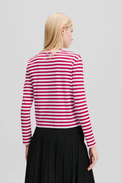 Tričko Karl Lagerfeld Ikon Print Stripe Lslv Top Scarlet Sage-Cream Stripe