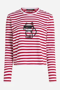 Tričko Karl Lagerfeld Ikon Print Stripe Lslv Top Scarlet Sage-Cream Stripe