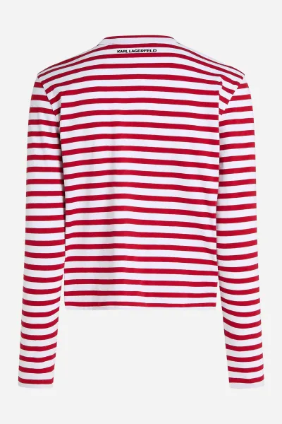 Tričko Karl Lagerfeld Ikon Print Stripe Lslv Top Scarlet Sage-Cream Stripe
