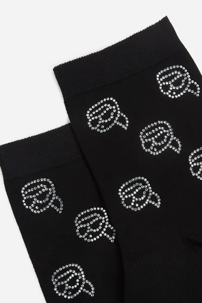 Ponožky Karl Lagerfeld Ikon Rhinestone Sock Black/Cream