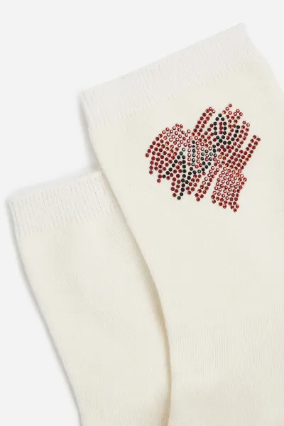 Ponožky Karl Lagerfeld K/Heart Rhinestones Socks Black/Cream